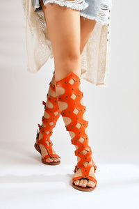 Genuine Leather Haixia Orange Gladiator Women’s Sandal