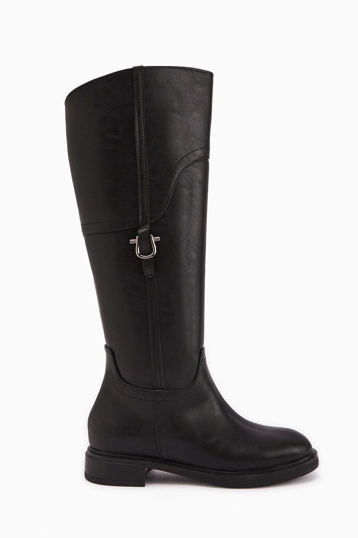 Caterine Black Buckle Detailed Short Heeled Boots