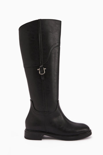 Caterine Black Buckle Detailed Short Heeled Boots