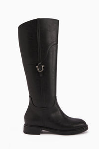 Caterine Black Buckle Detailed Short Heeled Boots