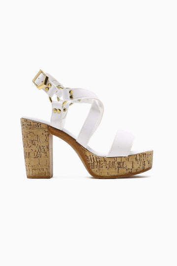 Havannah White Cross-Strap Platform High Heel Women's Sandal