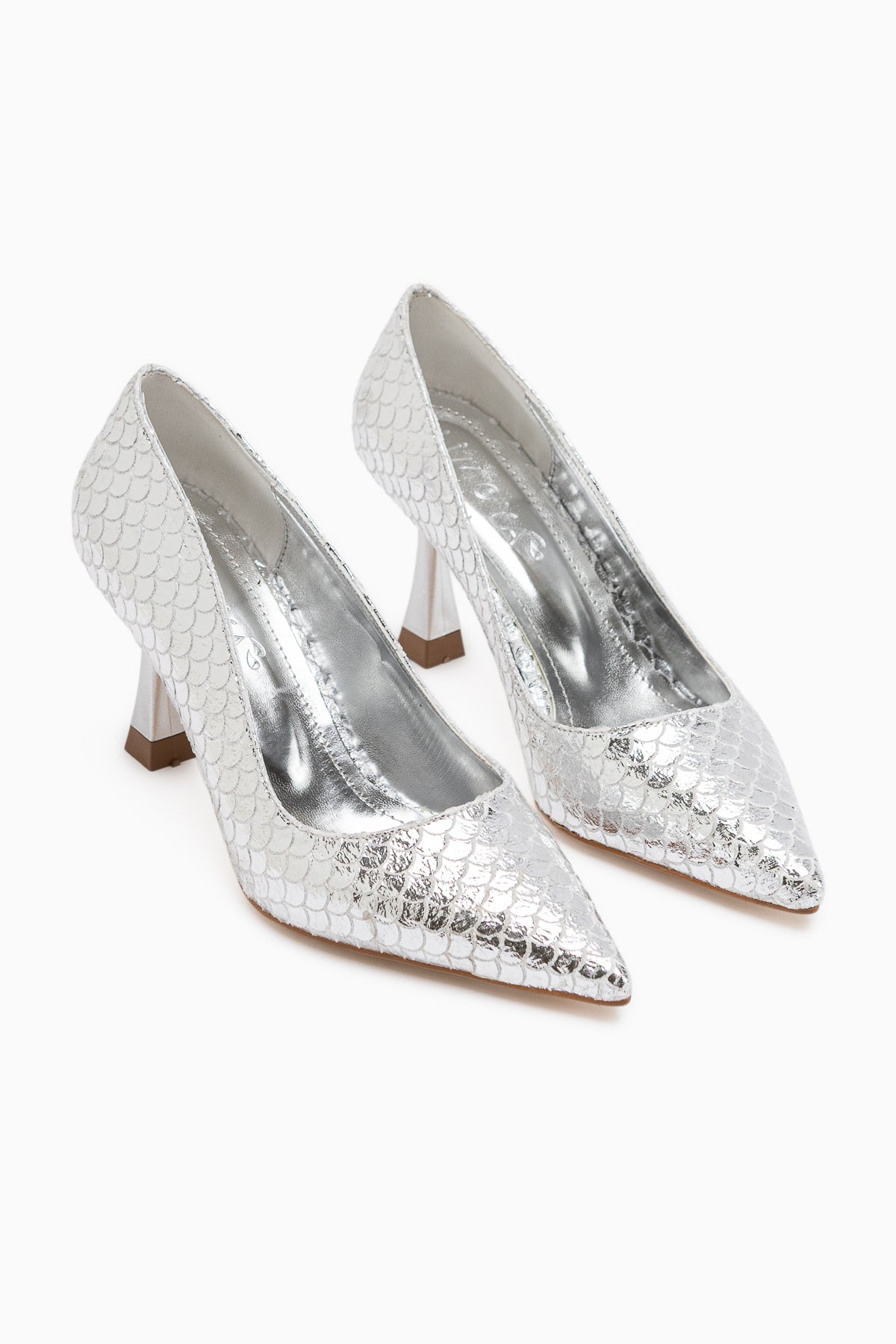 Celestine Silver Fish Scale Textured Pointed Toe Women’s Stiletto
