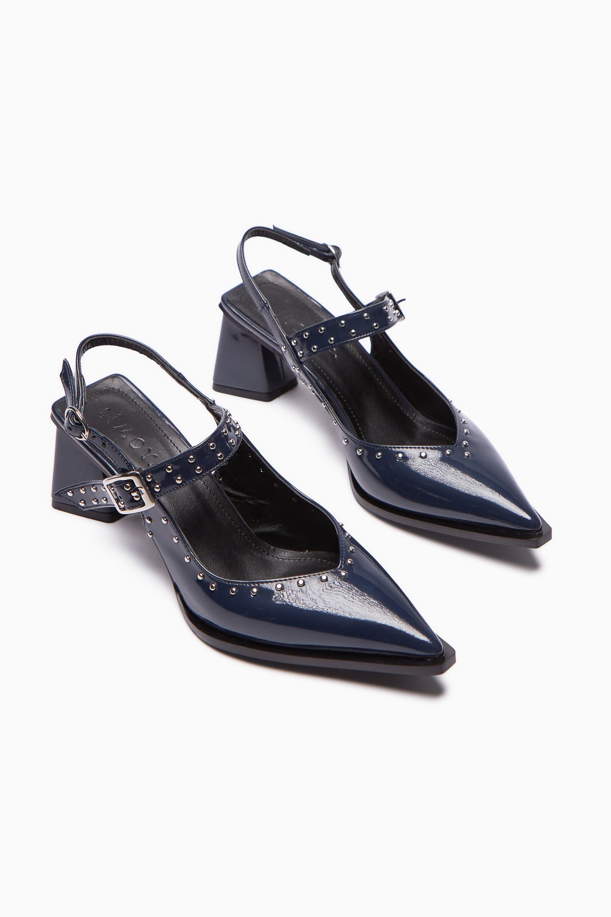 Nuria Navy Patent Leather Pointed Toe Strap Sandals for Women