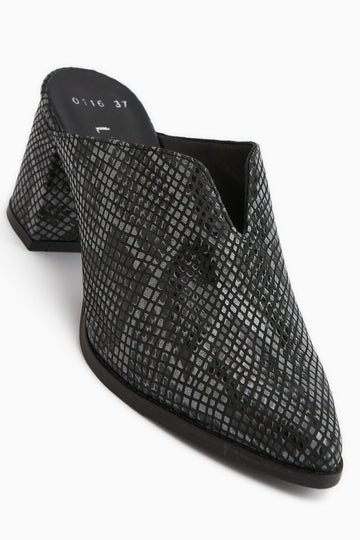 Rachel Genuine Leather Black Snake Pattern Women’s Heeled Slippers
