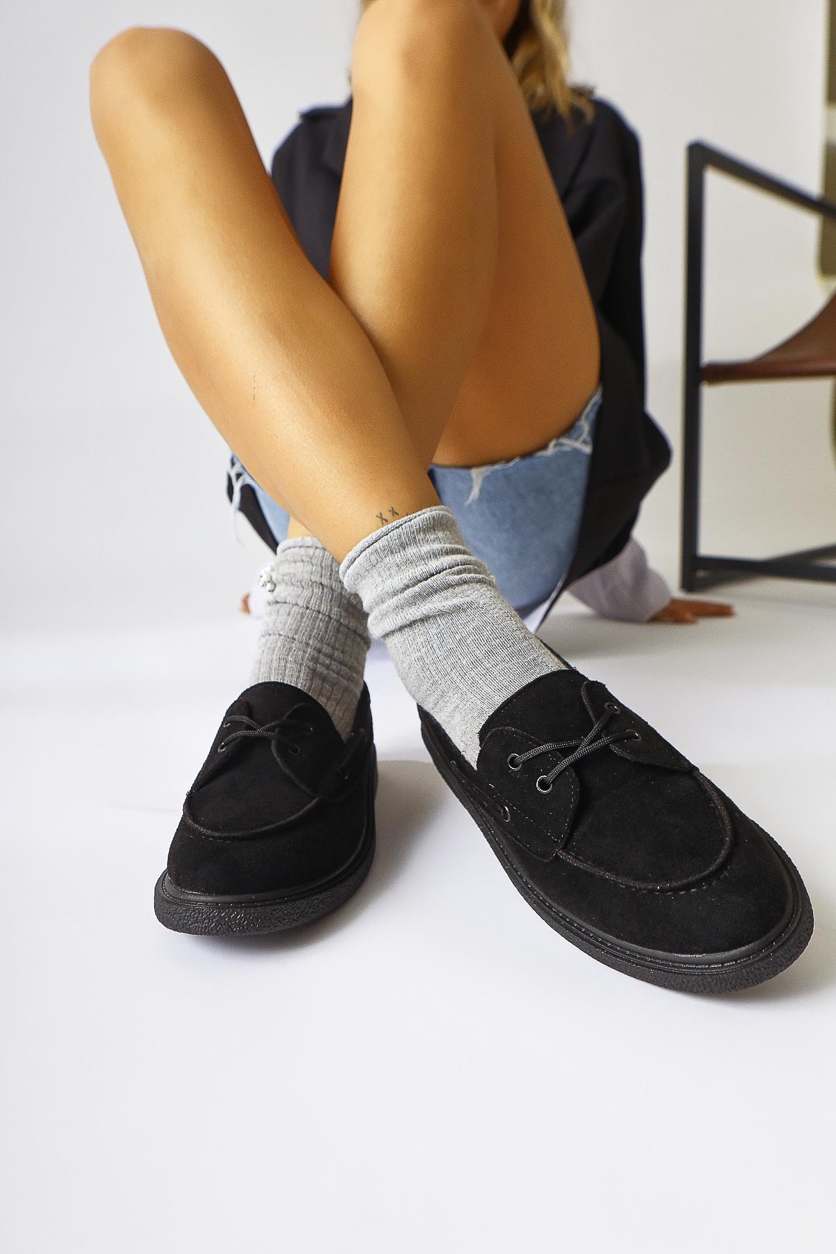 Janin Black Suede Lace-Up Daily Wear Shoes