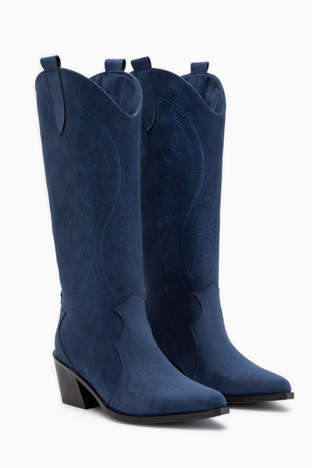 Hero Navy Suede Embroidered Cowboy Boots