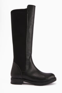 Benedikta Black Oval Toe Neoprene Detailed Women’s Boots
