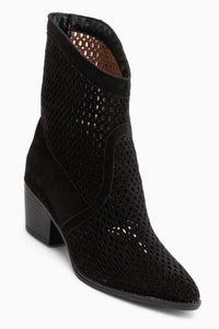 Laney Black Suede Laser Cut Western Summer Boots
