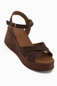 Nooria Genuine Leather Brown Cross-Strap Wedge Women’s Sandal