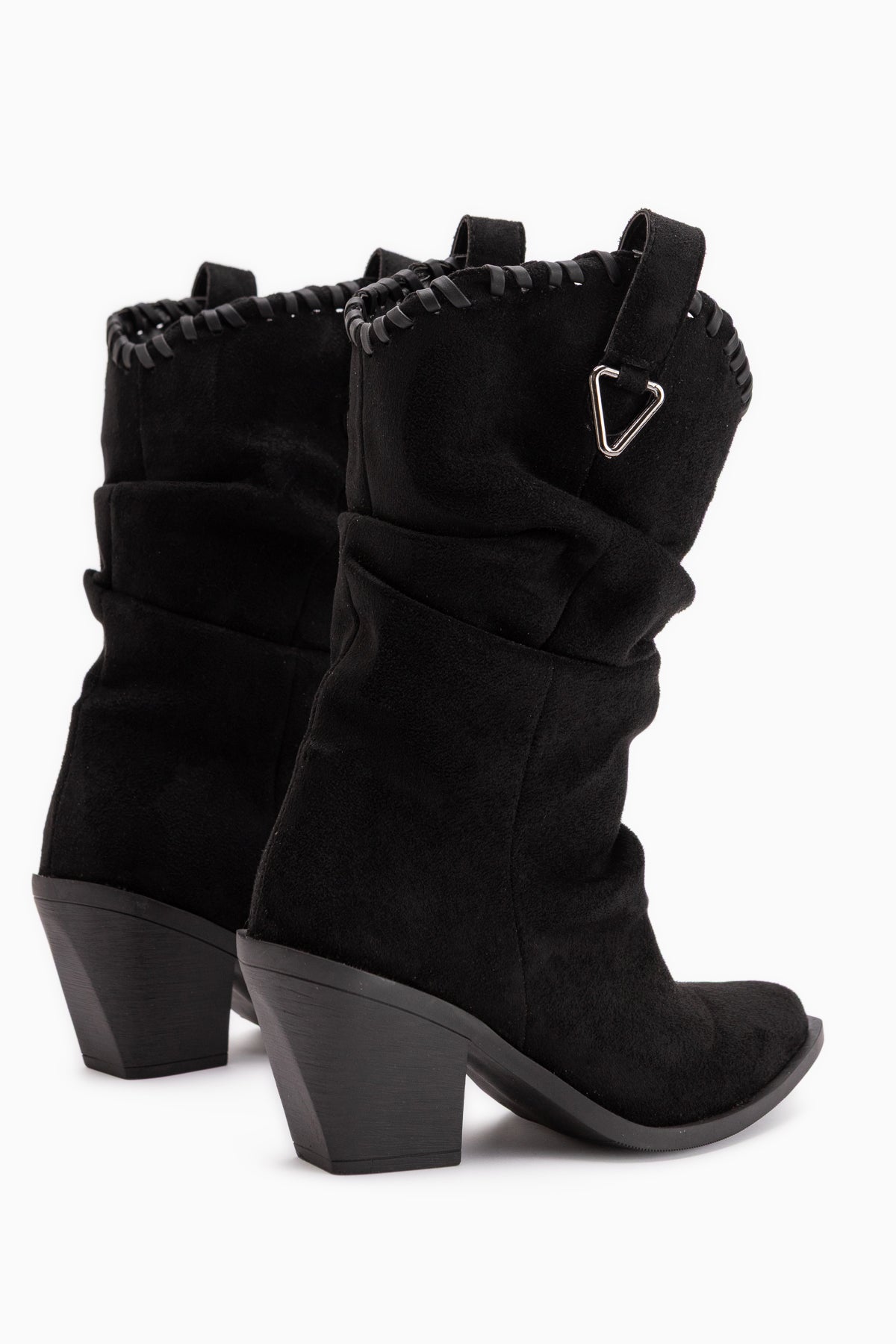Reba Black Suede Pleated Thick Heeled Women’s Cowboy Boots