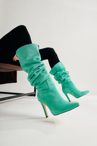 Nenya – Green Suede Pattern Pointed-Toe Slim Heel Over-The-Knee Boot (Women)
