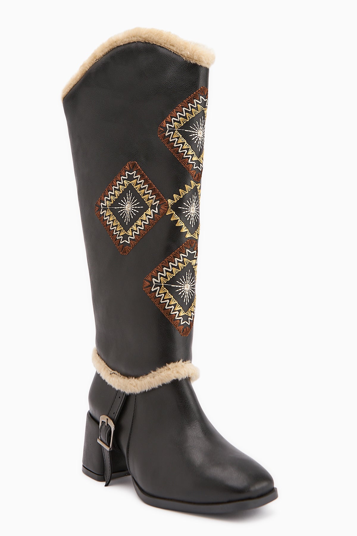 Hilka Black Removable Cuff Ethnic Patterned Boots
