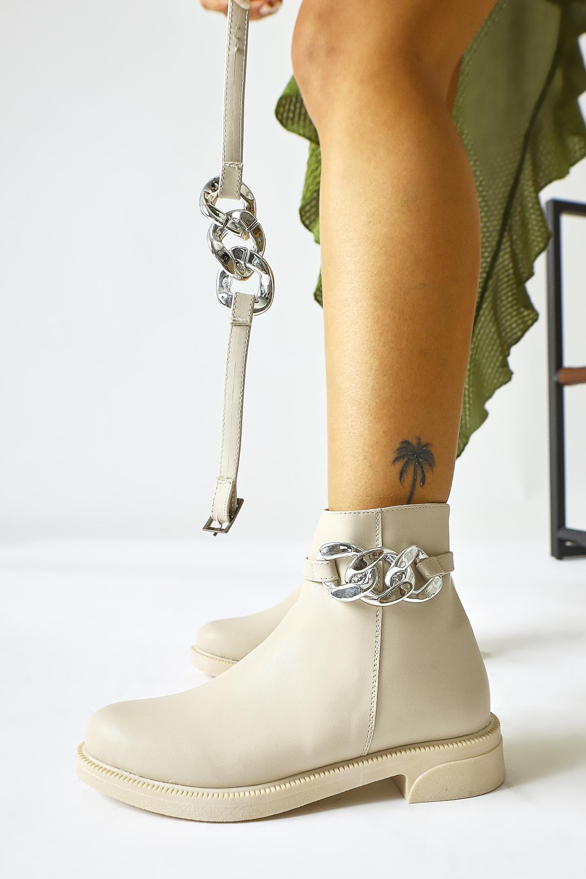Sydra – Beige Oval-Toe Removable-Accessory Boot (Women)
