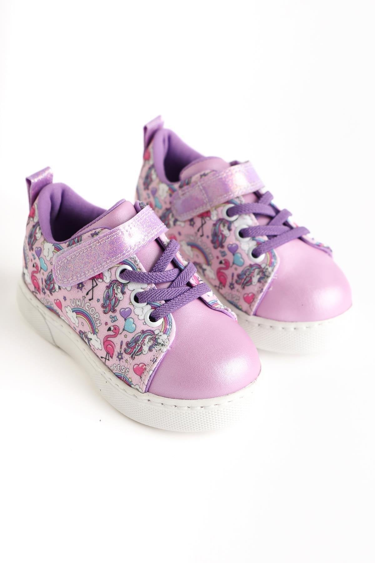 Elmy Lilac Striped Character Print Lace-Up with Velcro Detail Baby Athletic Shoes