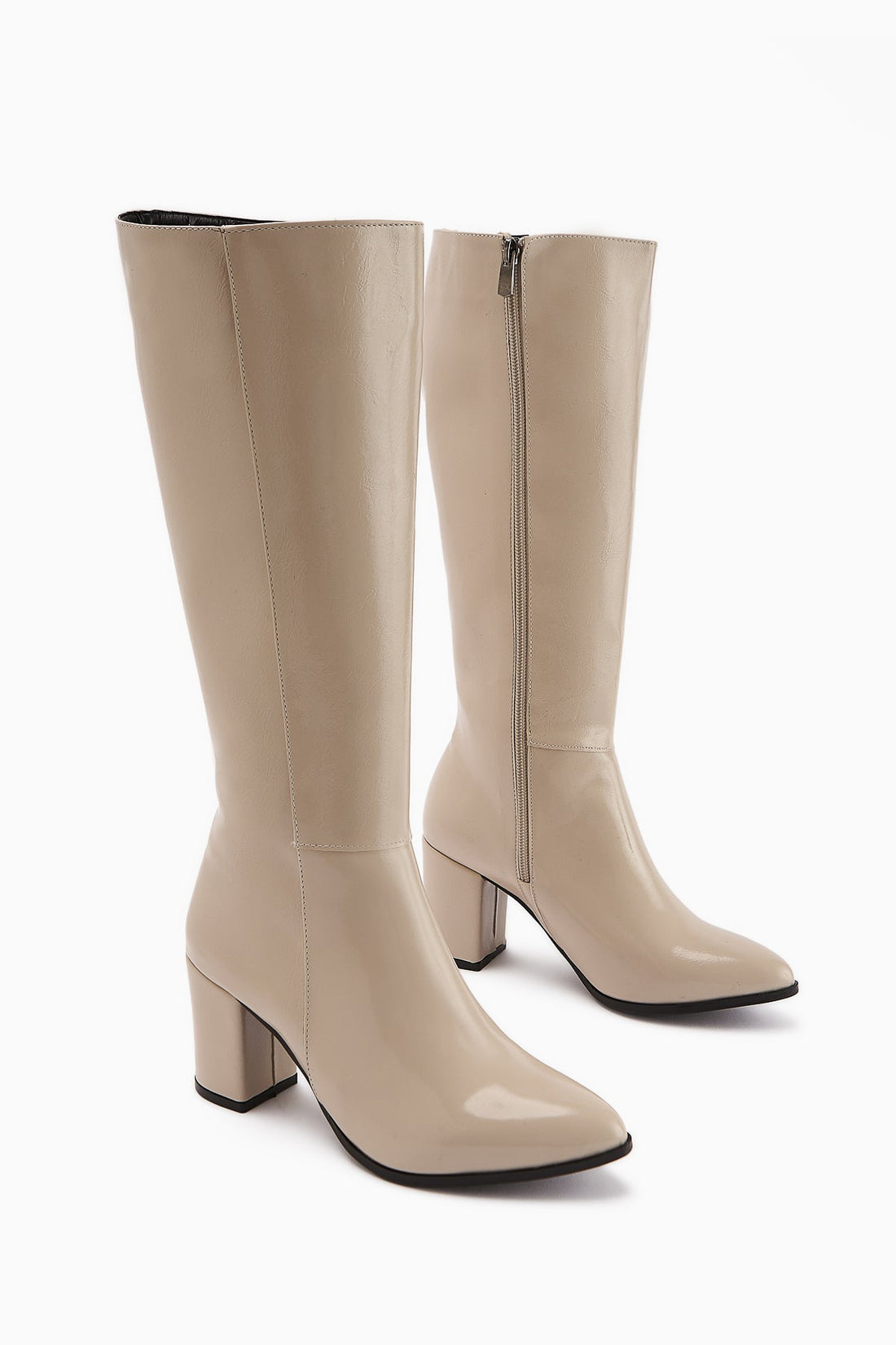Tatum Beige Pointed Toe Mid Heel Boot