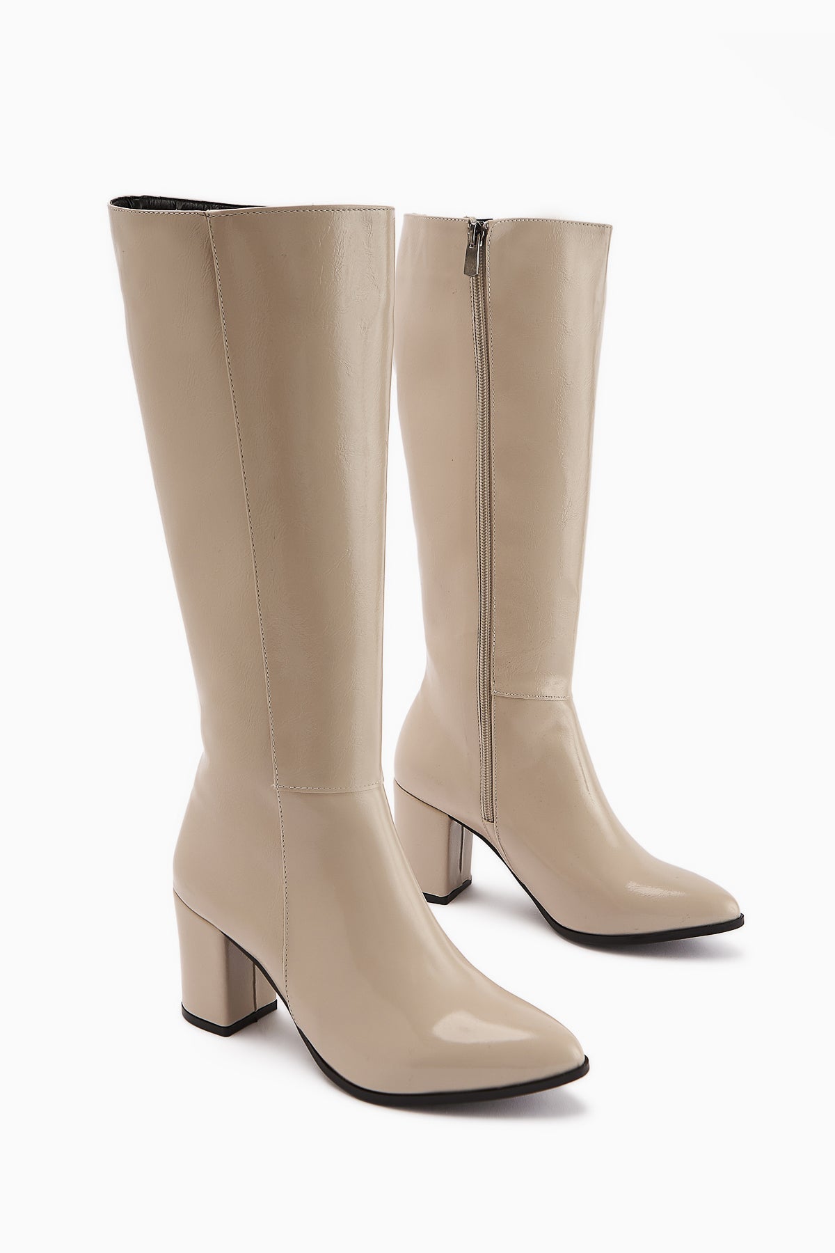 Tatum Beige Pointed Toe Mid Heel Boot