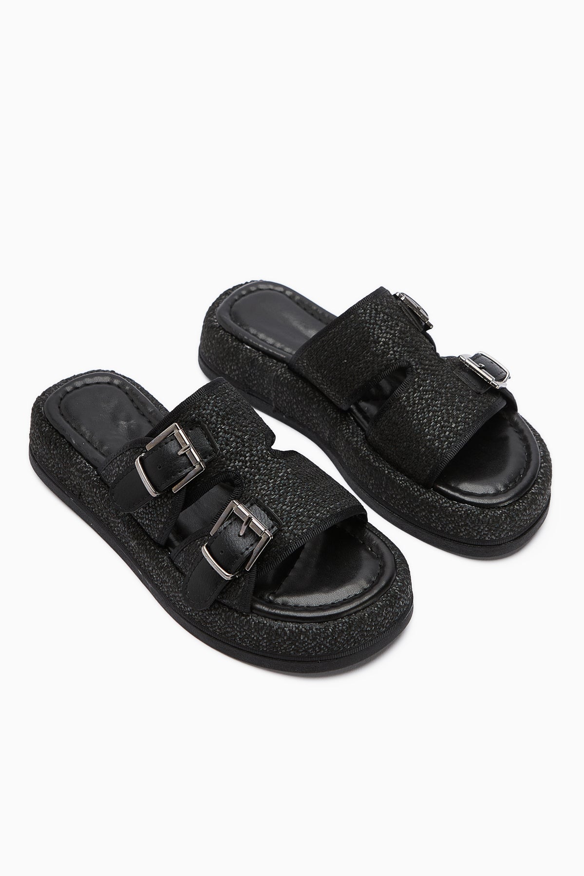 Madina – Black Double-Strap Belted Slide (Women)