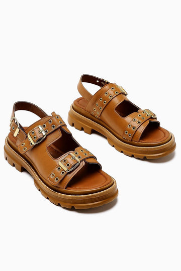 Julija Women's Taba Double Strap Studded Chunky Sandals