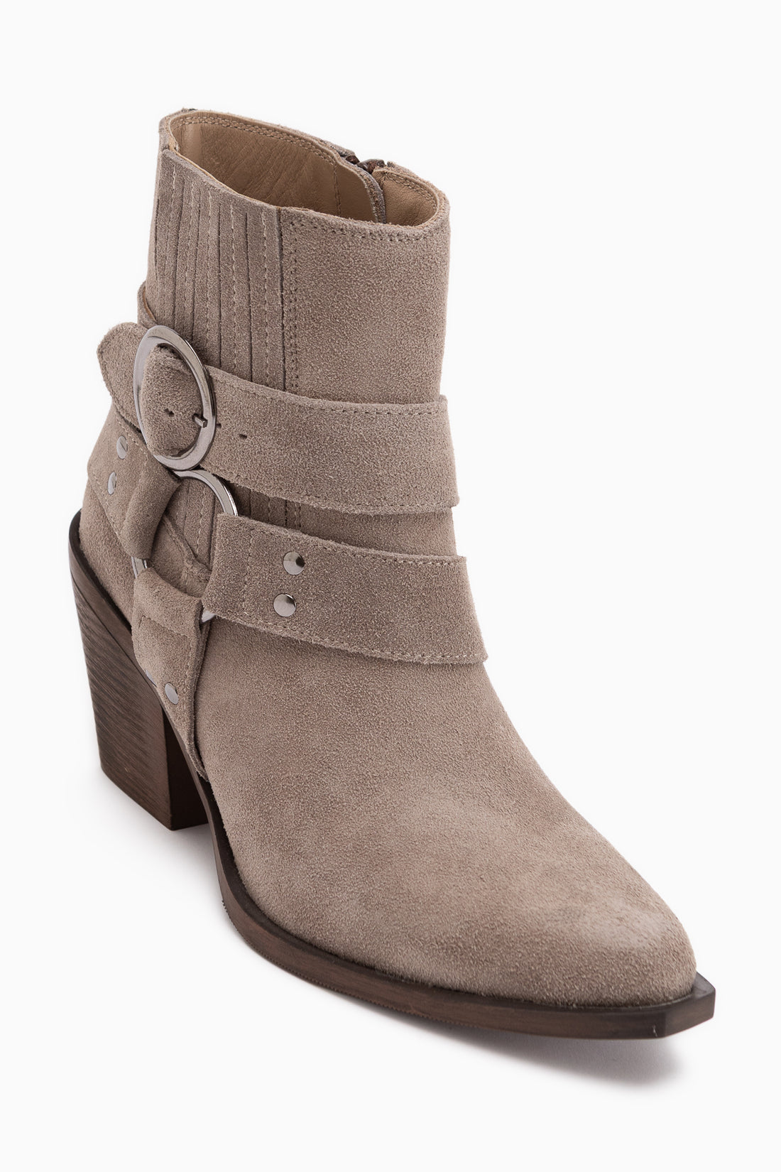 Yuri Genuine Leather Mink Double Buckle Thick Heeled Women’s Cowboy Boots