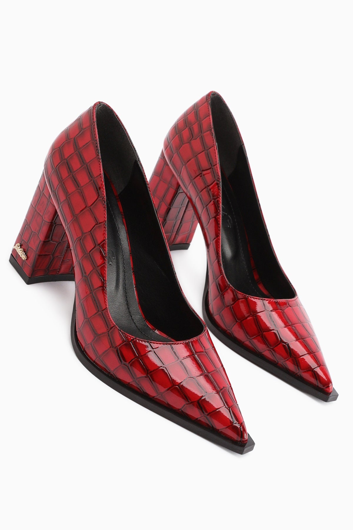 Lucy – Burgundy Croc-Embossed Block Heel Stiletto (Women)