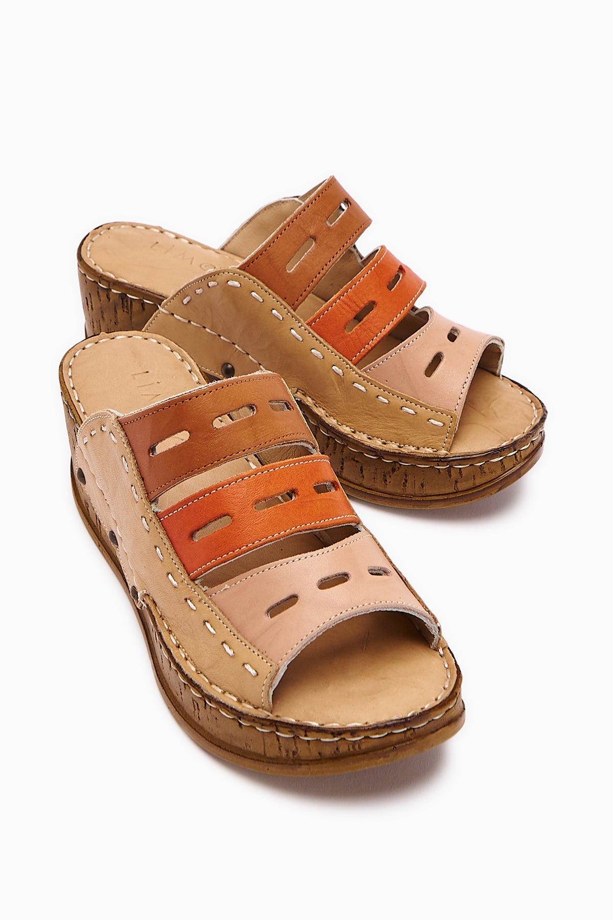 Etta Genuine Leather Mink Taba Orange Powder Laser Cut Slippers (Comfort Slippers)