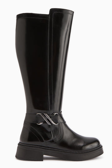 Birgita Black Patent Buckle Detailed Zipper Women’s Boots