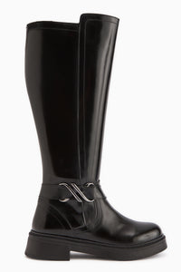Birgita Black Patent Buckle Detailed Zipper Women’s Boots