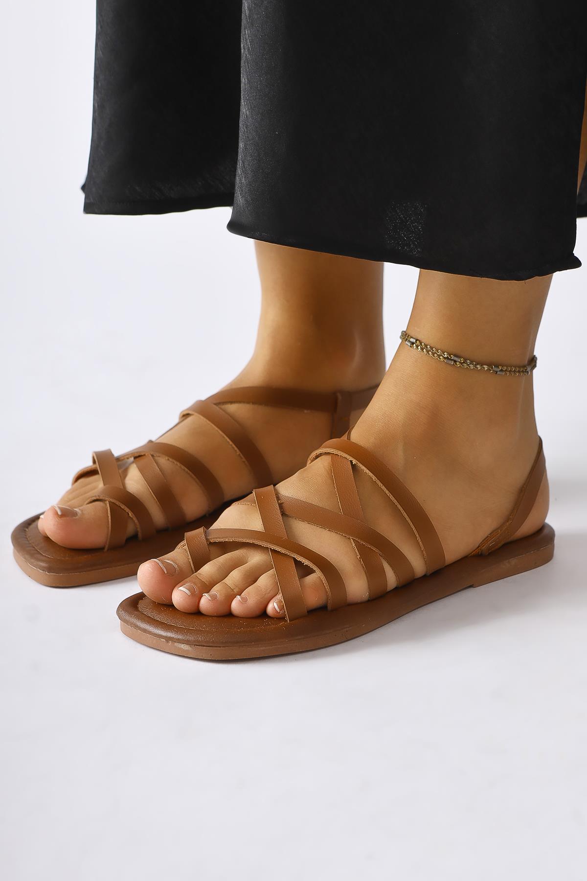 Taba Genuine Leather White Cross-Strap Sandal