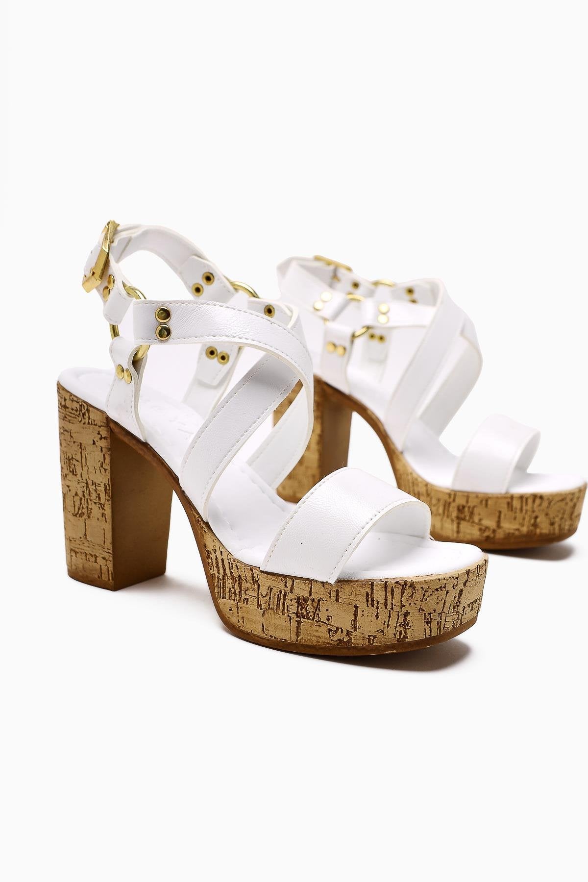 Havannah White Cross-Strap Platform High Heel Women's Sandal