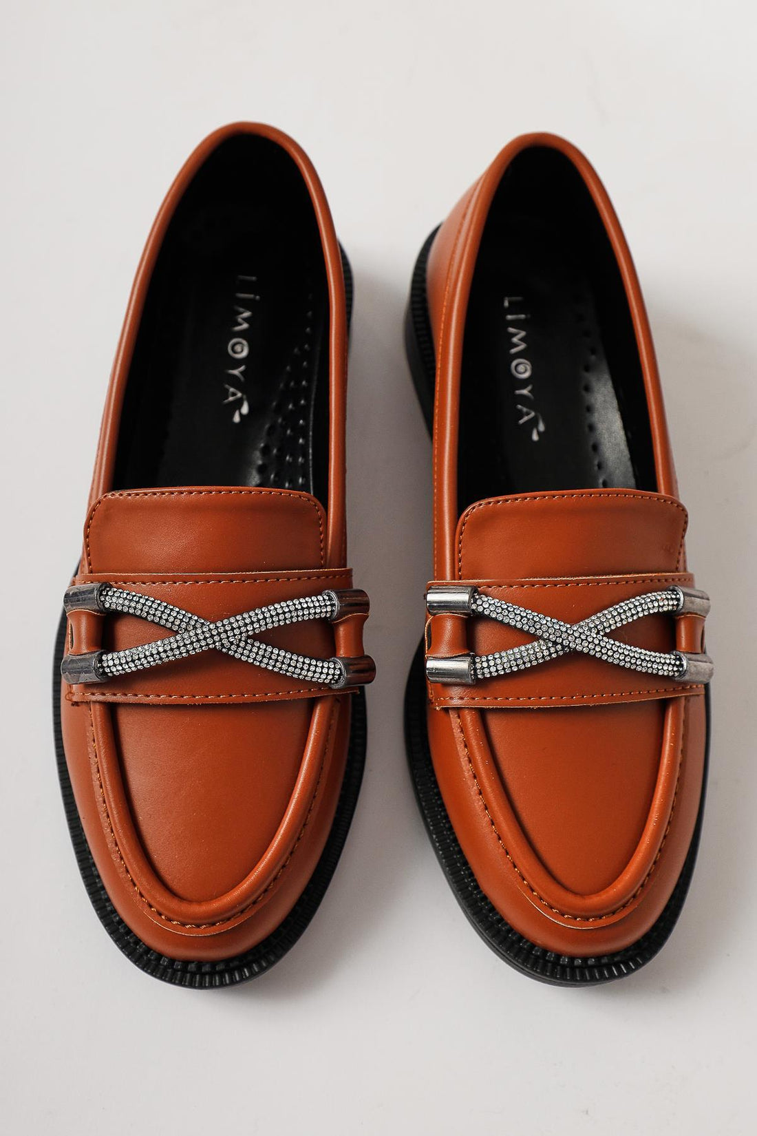 Evina – Cognac Stone-Detail Buckle-Detail Loafer (Women)