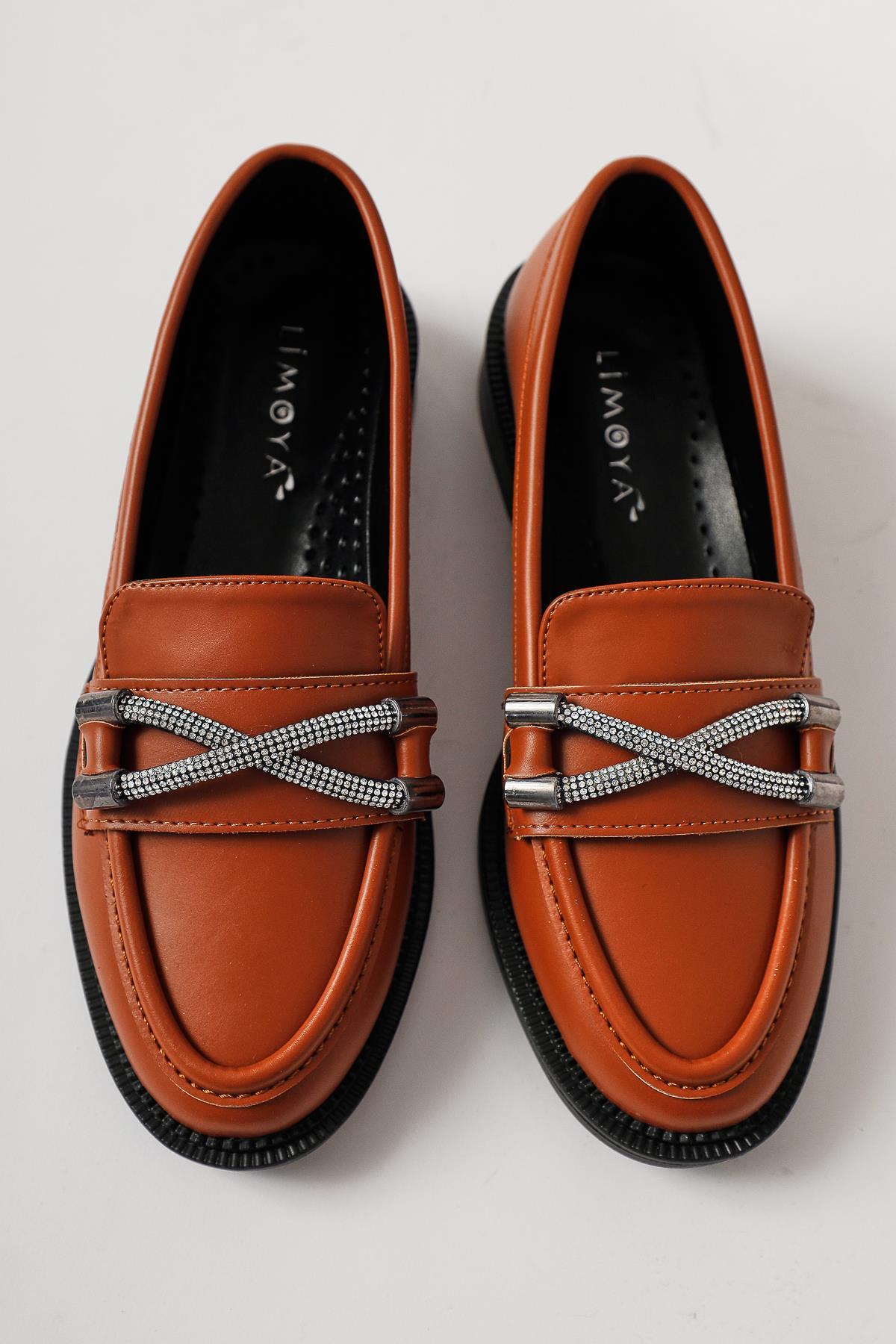 Evina – Cognac Stone-Detail Buckle-Detail Loafer (Women)