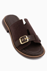 Gretha Brown Suede Buckled Women’s Slippers