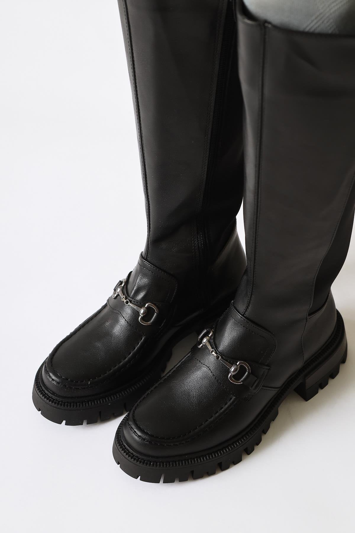 Meli Black Buckle-Detailed Neoprene Boots with Strap