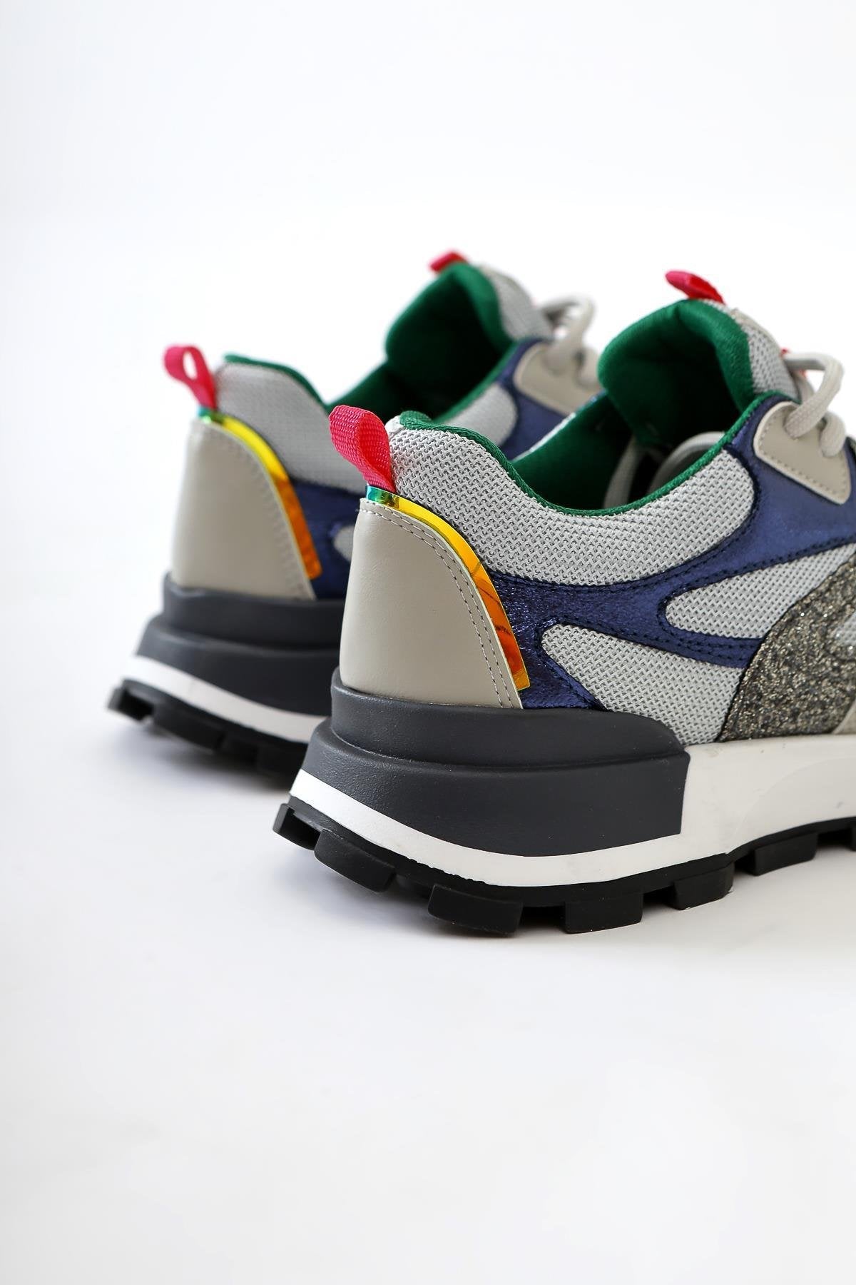 Netta Grey Lace-up Sneakers with Mesh Detail