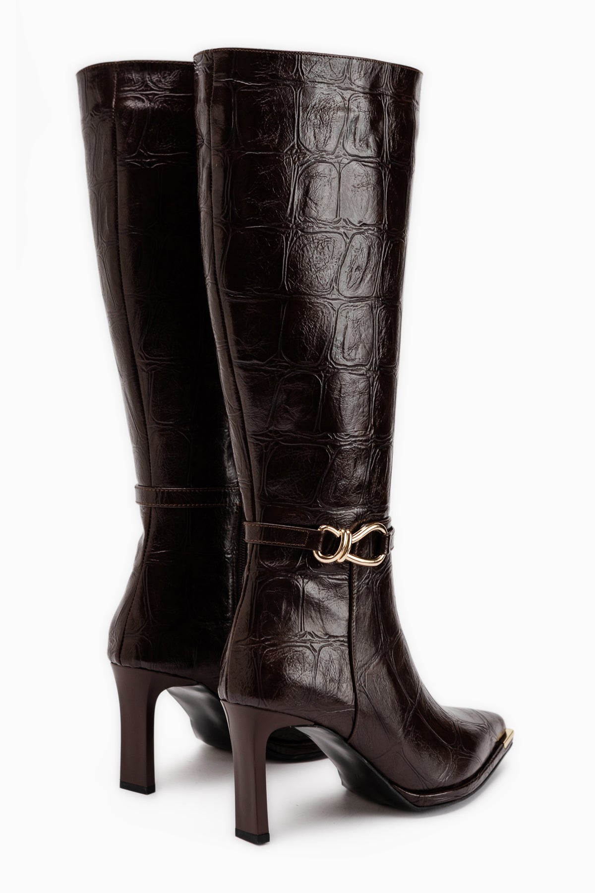 Lovis Brown Crocodile Pattern Buckle Detailed Women’s Boots