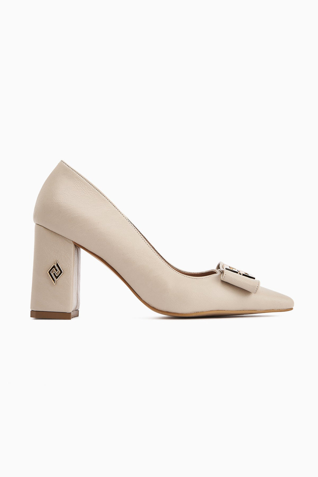 Melly Women's Beige Buckled Chunky Heel Shoe