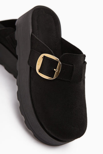 Clara Black Suede Buckled Women's Slipper