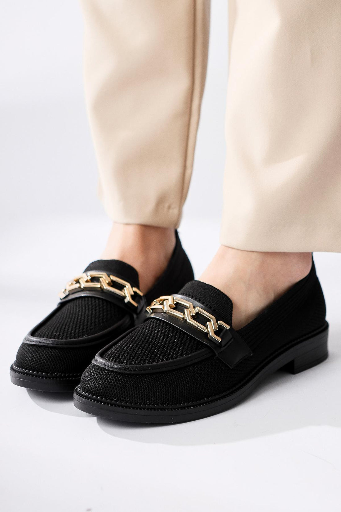 Ida Marie Black Daily Shoe with Buckle Detail and Woven Design