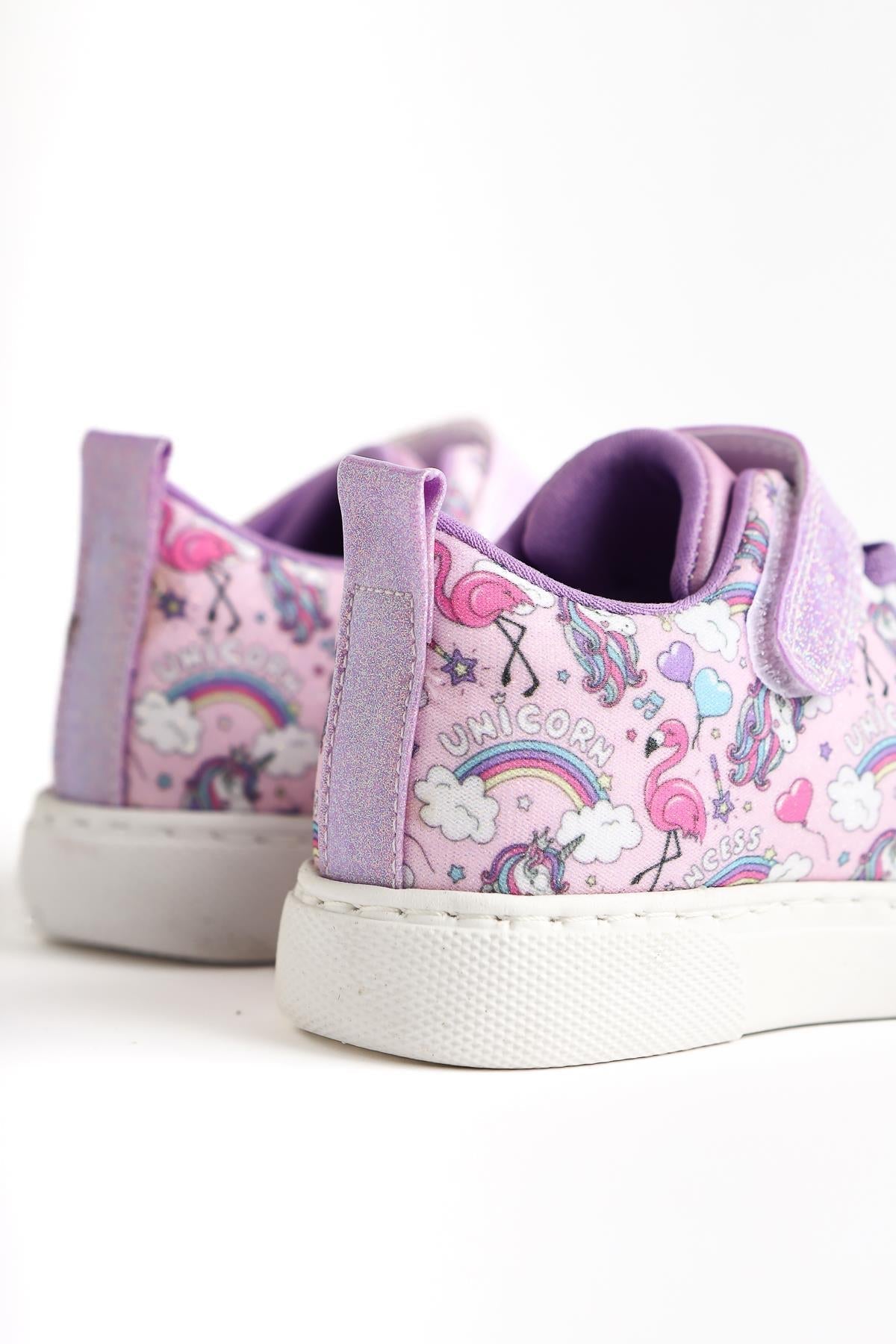 Elmy Lilac Striped Character Print Lace-Up with Velcro Detail Baby Athletic Shoes