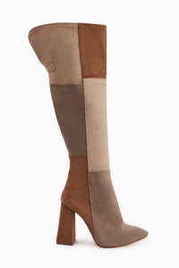 Kamiyah Tan Beige Visor Over-the-Knee Boots