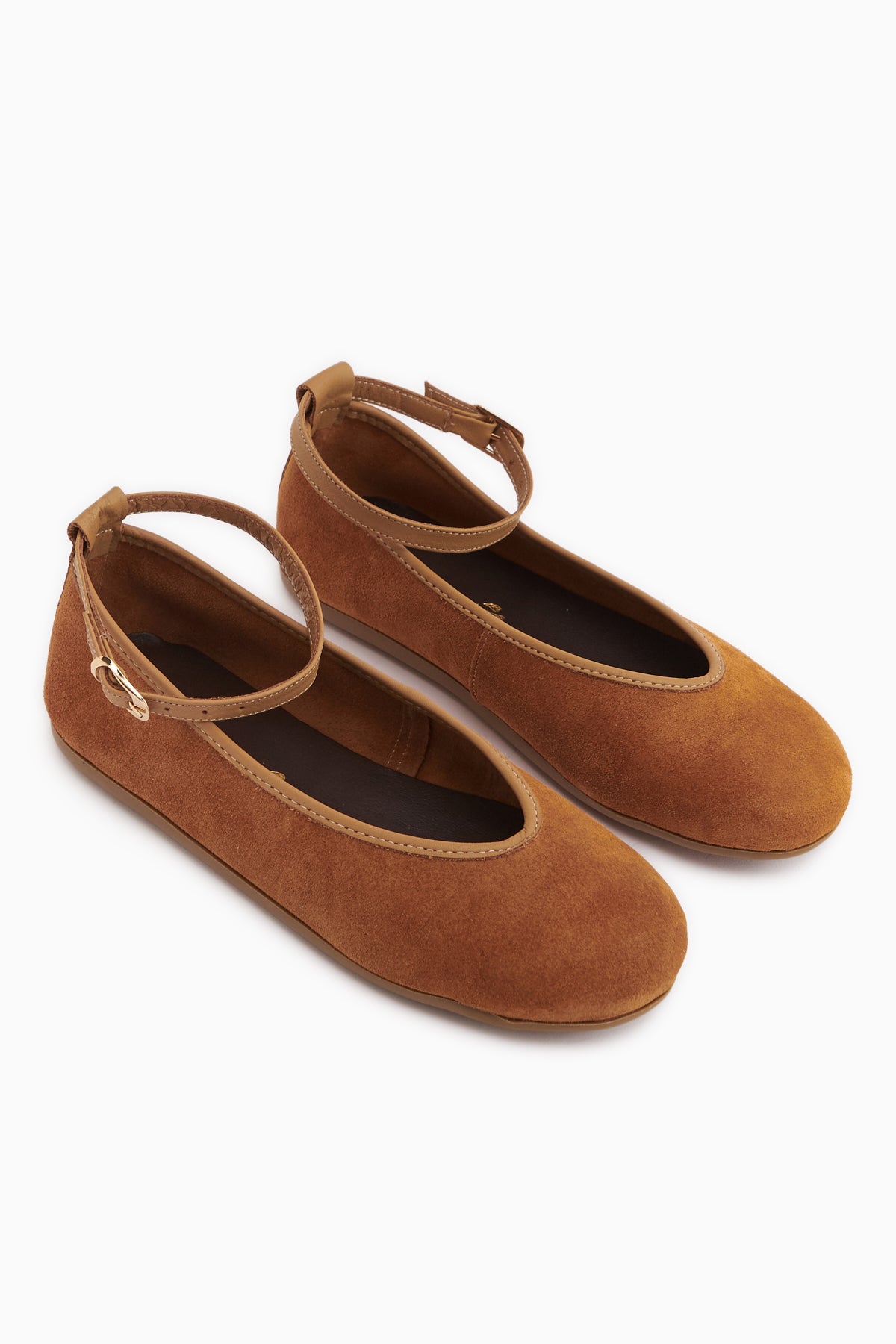 Genuine Leather Camel Suede Belted Women’s Ballet Flats