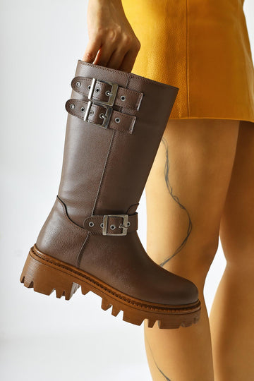 Winfred – Brown Belt-Detail Tall Boot (Women)