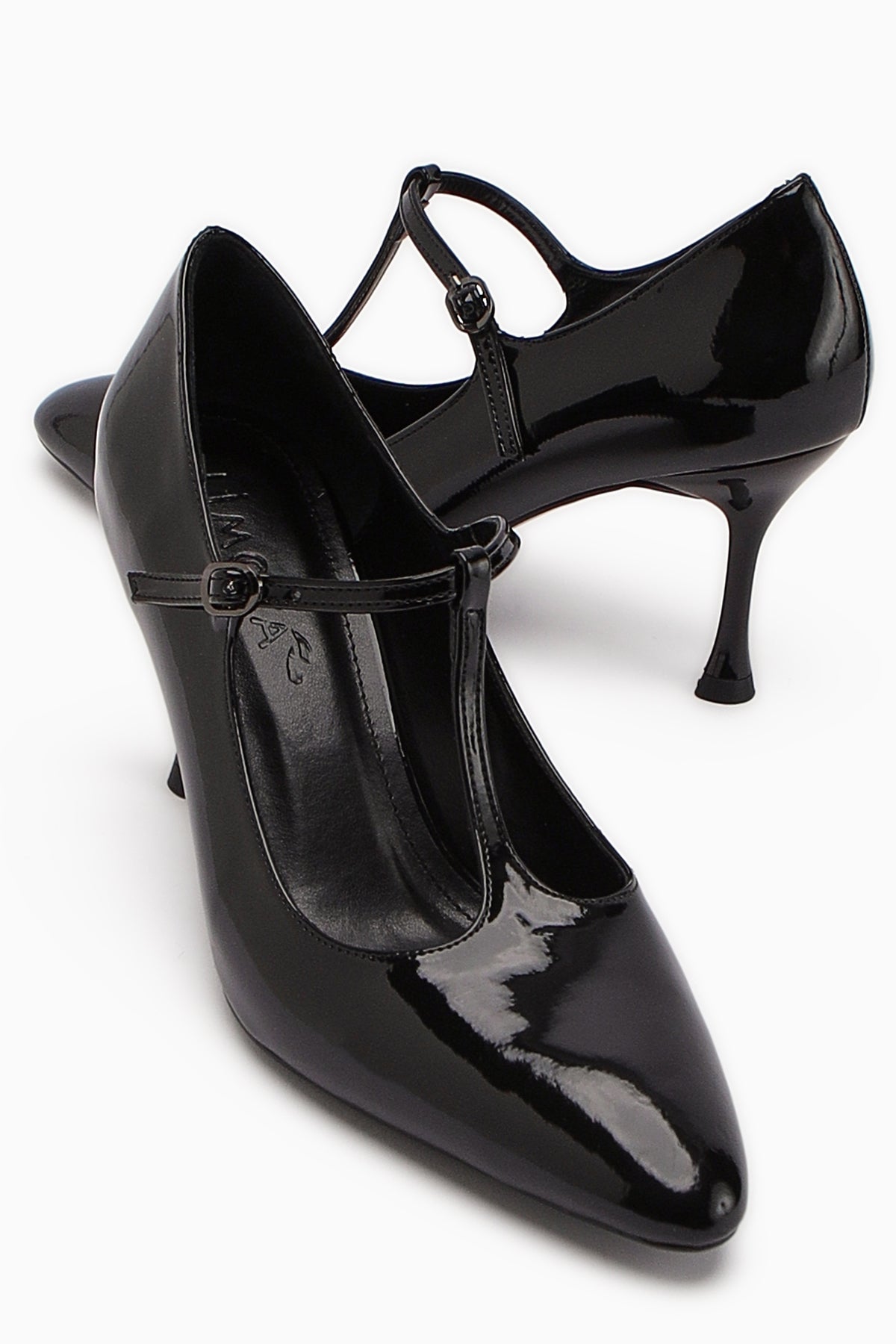 Sania Black Patent Leather Belted High-Heeled Women's Shoe