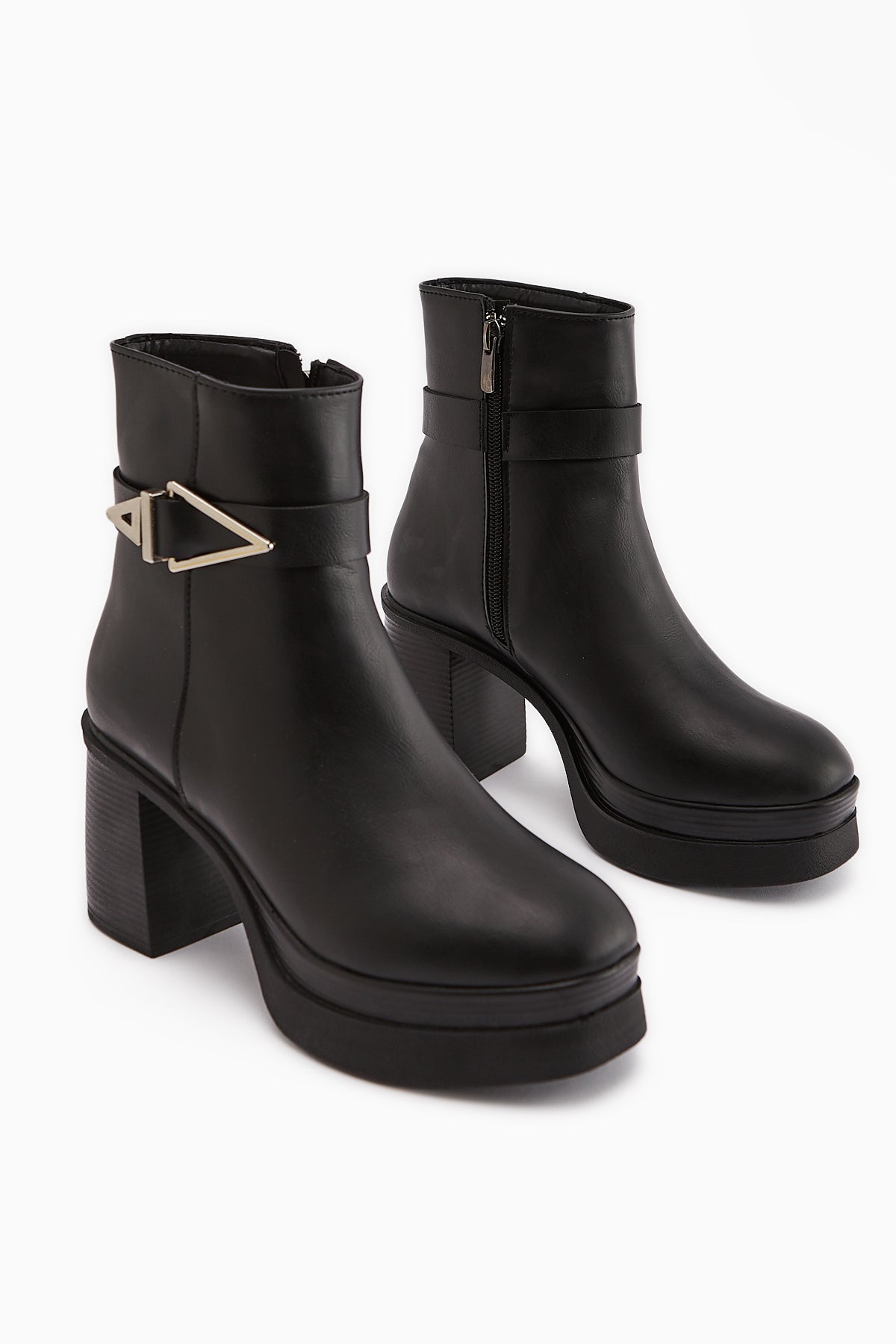 Hilda – Black Buckle-Detail Platform Heeled Boot (Women)