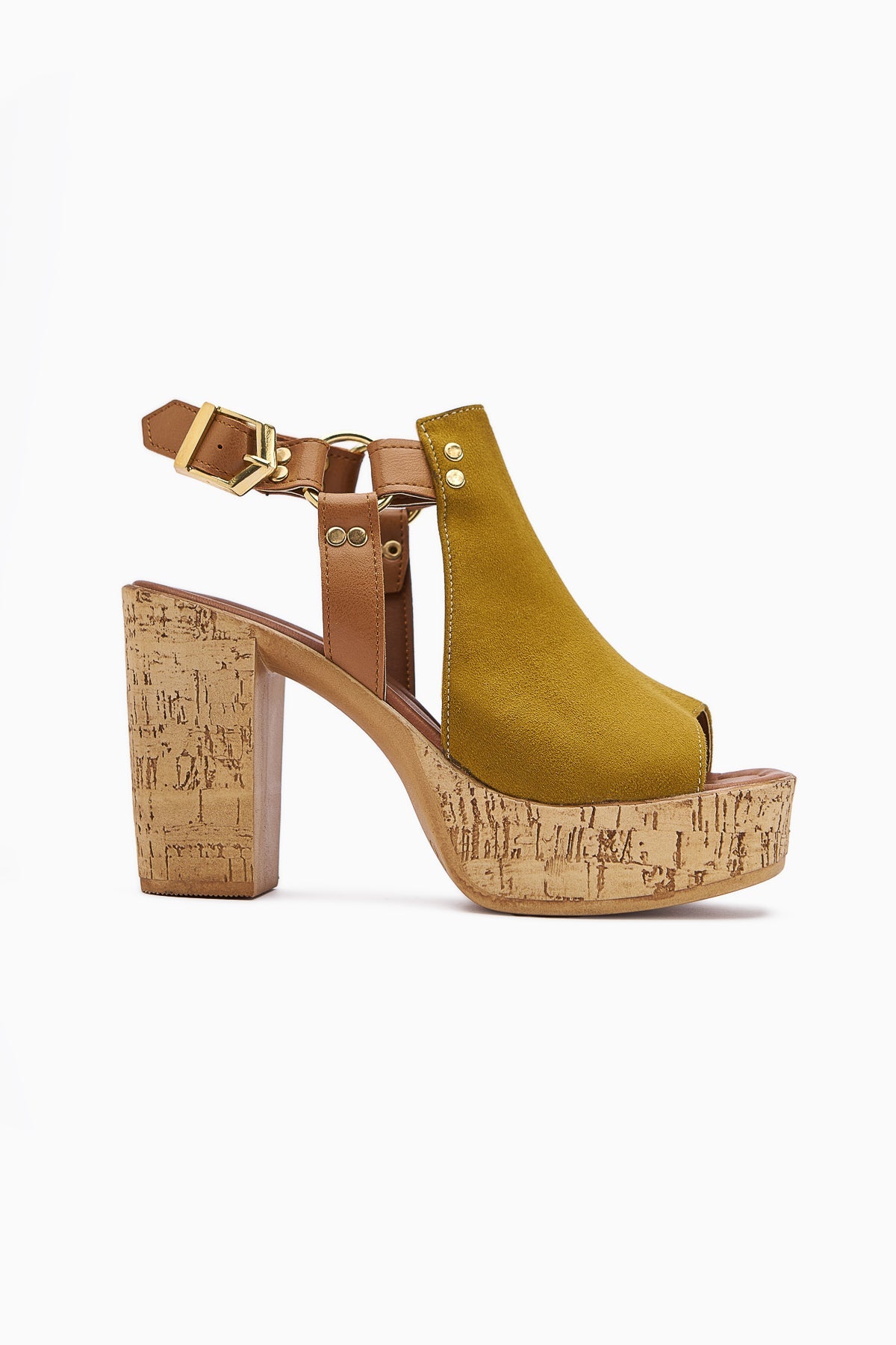 Hadel Green Suede Belted Platform Heel Women's Sandals