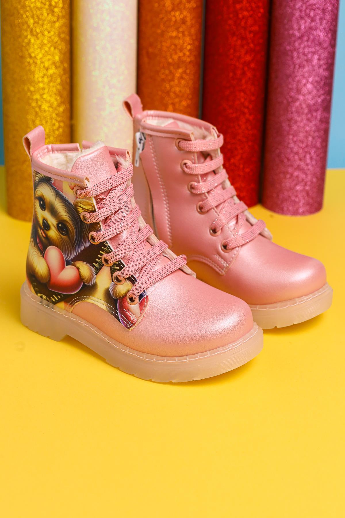 Liselle Pink Cartoon Character Print Lace-Up Kids' Boots