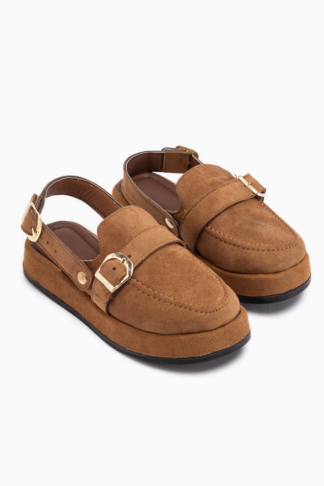 Gity Tan Suede Double Buckle Women’s Slingback Loafer Shoes