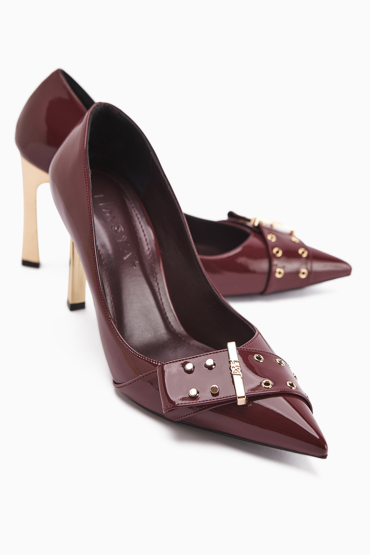 Sven Burgundy Patent Leather Detailed Women’s Heeled Shoes