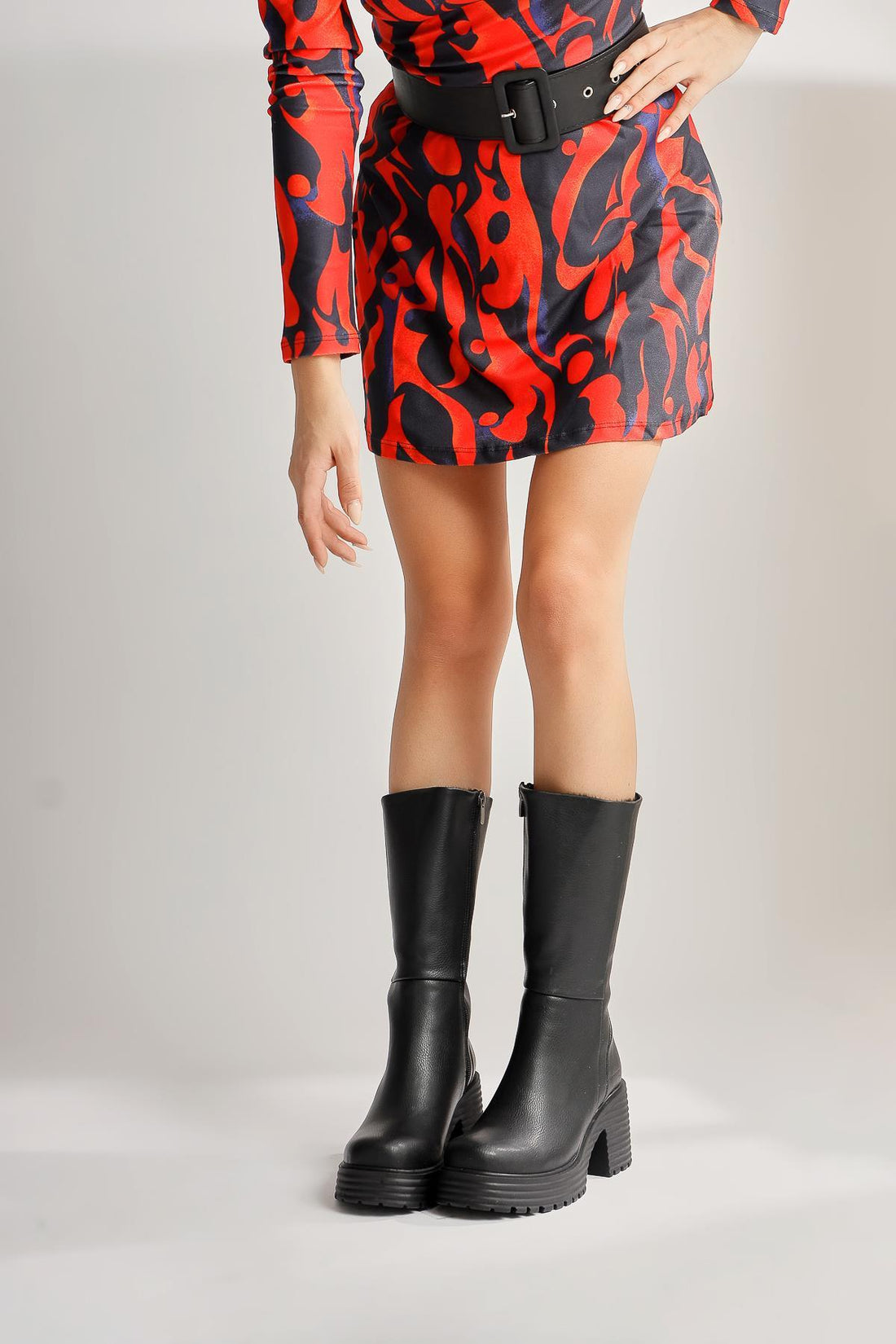 Roseann – Black Thick-Sole Platform Long Boot (Women)