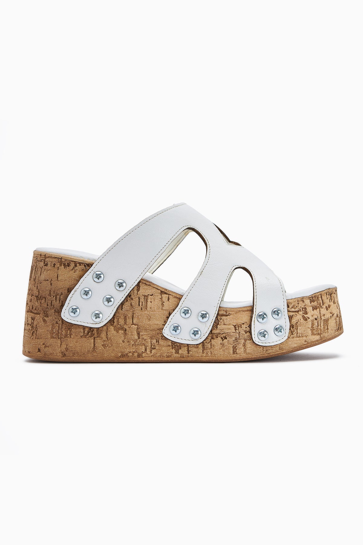 Freya White Slide Sandals with Screw Detail for Women